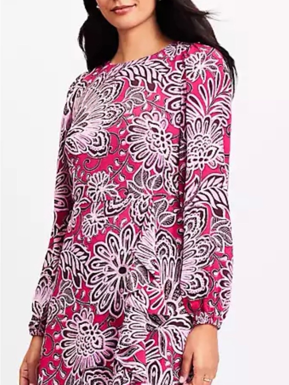 LOFT Pink Floral Long-Sleeve Tunic Dress